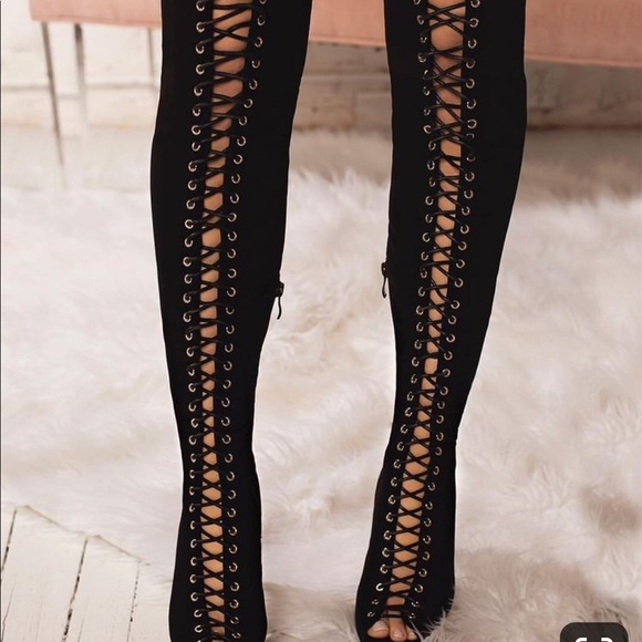Forever 21 Shoes - Tall lace up, faux suede over the knee boots.